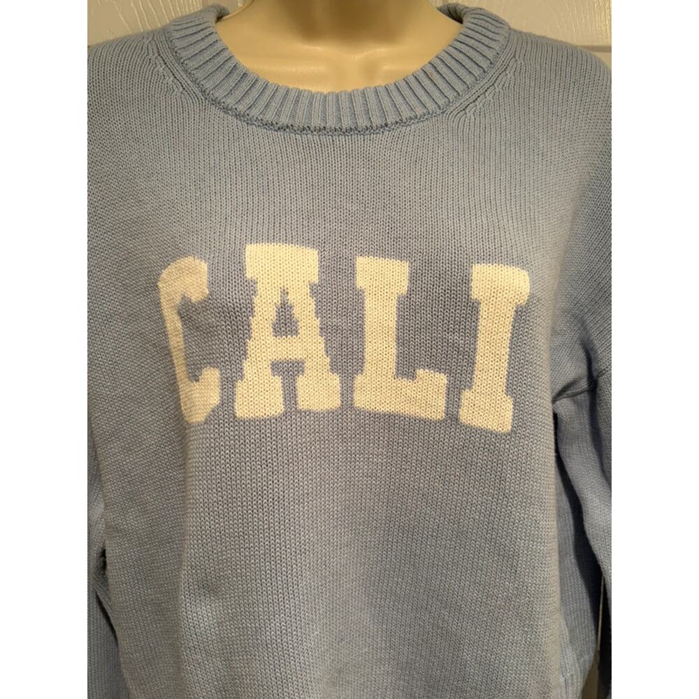 Z Supply Cali Sweater Women's Small Blue Cotton Knit Minimalist Coastal Crewneck